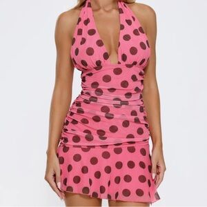 Hello Molly Pink Polka Dot Mini Halter Dress